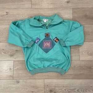 Vintage Mint Teal Women's Sweatshirt with Patch Designs